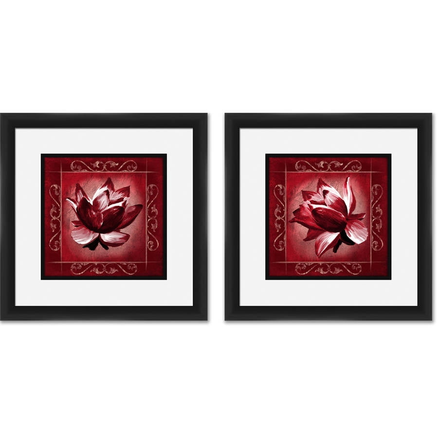 Red Floral Set 14" x 14" Wall Art