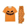 thumbnail image 5 of Onlypjs Halloween Family Matching Pajamas Set Scary Pumpkin Face Sleepwear Orange Short Sleeve Tops with Pumpkin Print Pants Holiday Loungewear Outfit, 5 of 7
