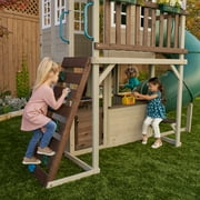 KidKraft Cozy Escape Wooden Outdoor Two-Story Playhouse with Slide, Kitchen, Rock Wall and Bench