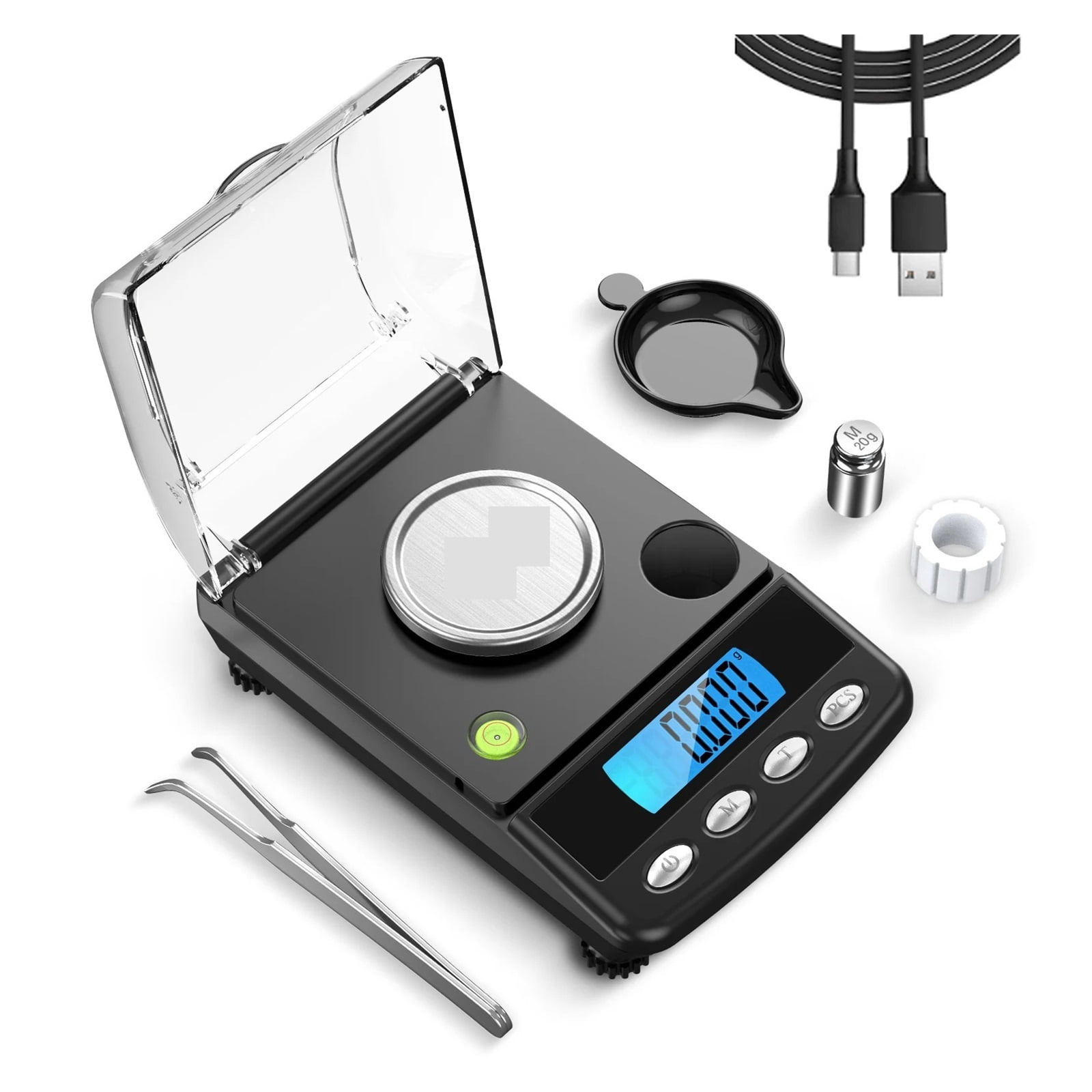 0.001g Precision Digital Jewelry Scale, 20g USB Powered Electronic Weighing Scale, LCD Mini Lab Balance 0.001g Electronic Scales