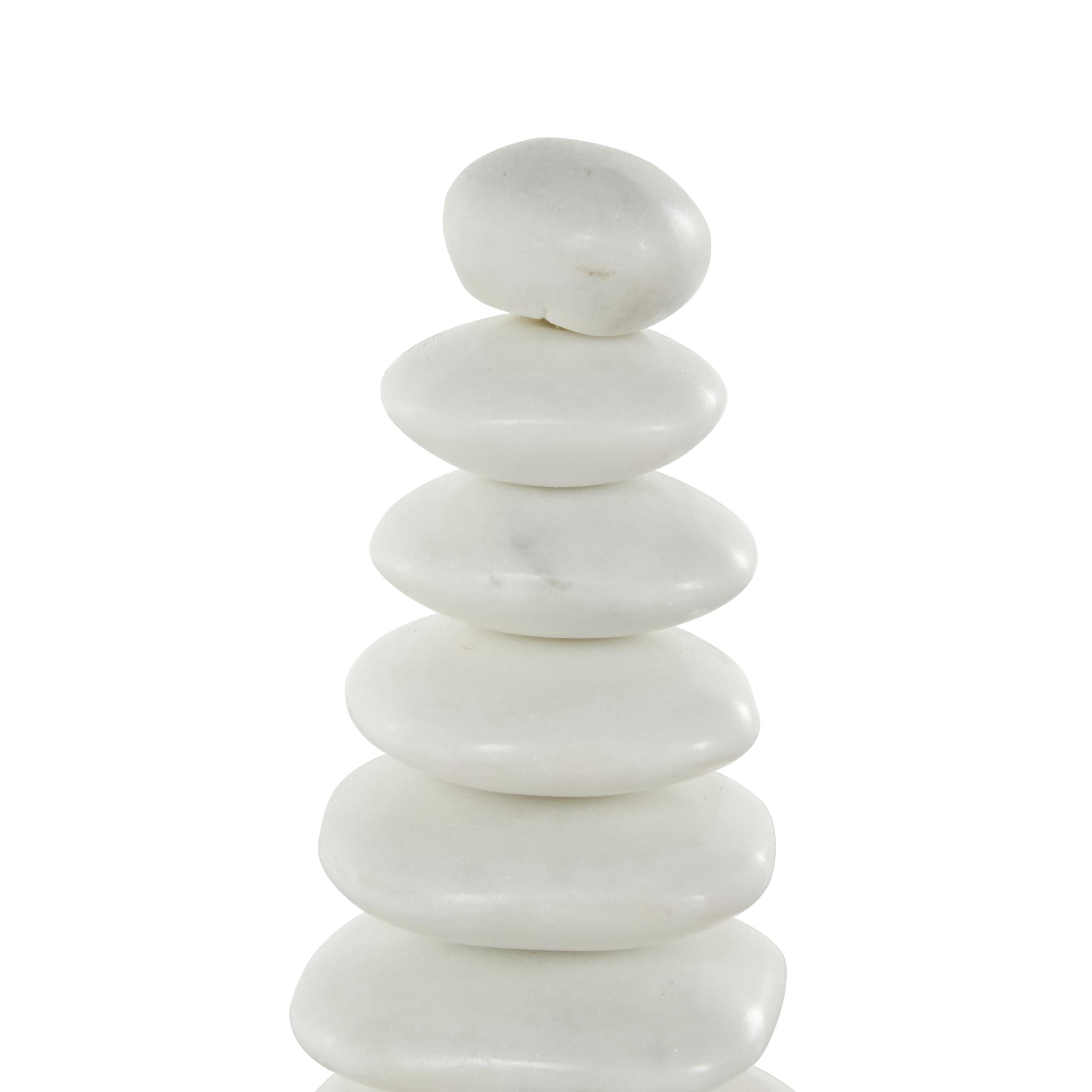 3" x 9" White Marble Stacked Stone Abstract Sculpture with Black Block Base, by DecMode