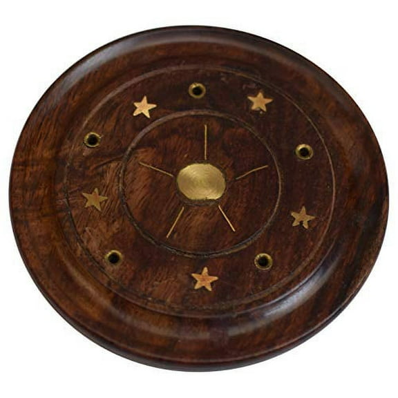 OM SHRI OM Round Plate for Incense Stick Burner Holder with Sun Design