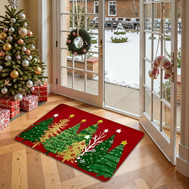 Feltree Christmas Floor Mat Absorbent Non-Slip Kitchen Bathroom Entryway Rug for Holiday Decor