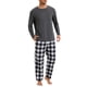 thumbnail image 4 of INSPIRAR CHIC Conjunto de Pijamas de Dos Piezas para Hombre, de Manga Larga, Color Sólido, Patrón de Cuadros, Negro y Blanco, 4 of 5