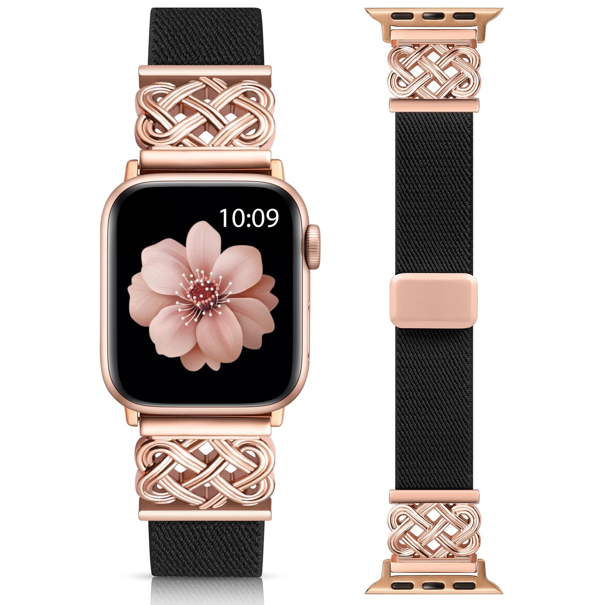 Wearlizer Stretch Nylon Watch Band Compatible with Apple Watch Bands 38/40/41/42/44/45/46/49mm Women Men Celtic Knot Magnetic Clasp Breathable Strap for Series 11/10/9/8/7/6/5/4/3/SE/Ultra