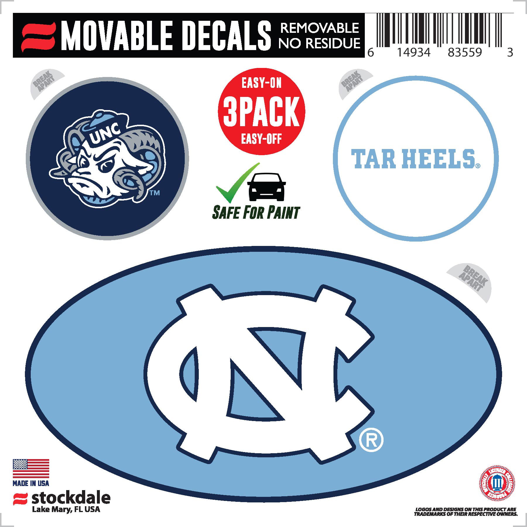 NCAA North Carolina Tar Heels Car Magnet Large, 2 Pack 