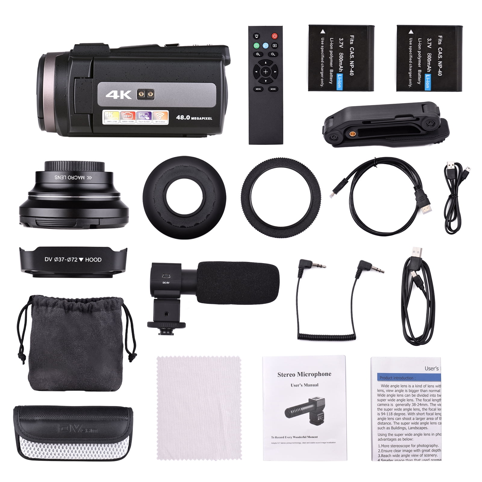 4K 60FPS Ultra HD Digital Video Camera DV Camcorder 48MP 16X Zoom WiFi Sharing Time Lapse Slow Motion for Photography ,Easy to Operate