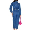 thumbnail image 5 of Womens Button Front Dark Wash Sustainable Stretch Denim Straight Leg Jumpsuits Fashion Pockets Playsuits Denim Daily High Waisted Long Sleeve Rompers, 5 of 7