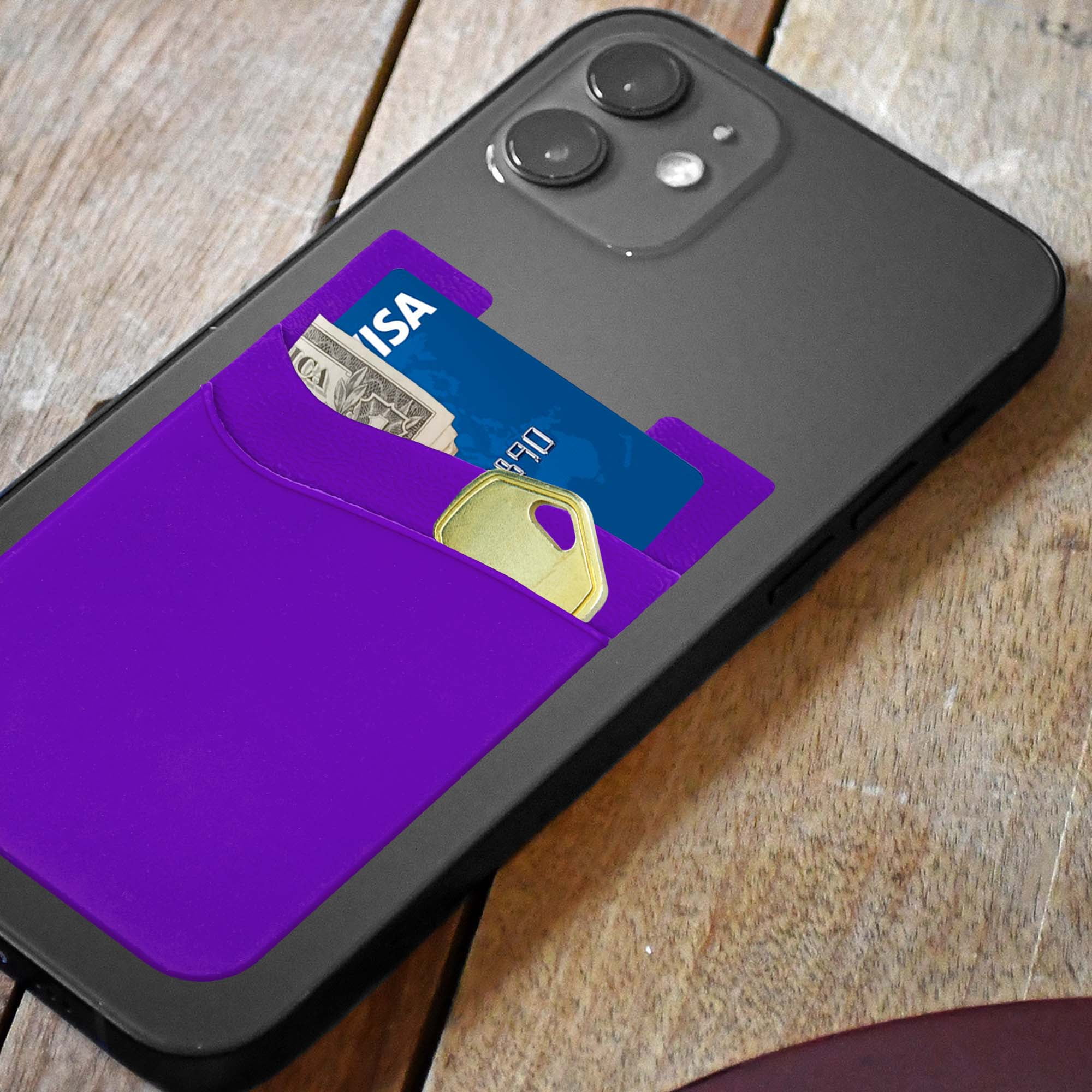 Alfa Torque Silicone Credit Card Holder, 2 Compartments, Adhesive Wallet,  Purple