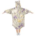 thumbnail image 2 of FORMRS Wearable Blanket Hoodie with Sleeves for Kids Cozy Flannel Sweatshirt, Purple Floral Rabbit, 2 of 7