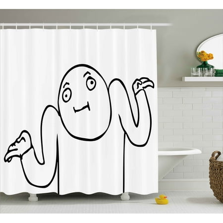 Humor Decor Shower Curtain, Whatever Guy Meme Confusion Gesture Label Creative Drawing Rage Makers Design, Fabric Bathroom Set with Hooks, 69W X 70L Inches, Black White, by (Best Meme Maker App)