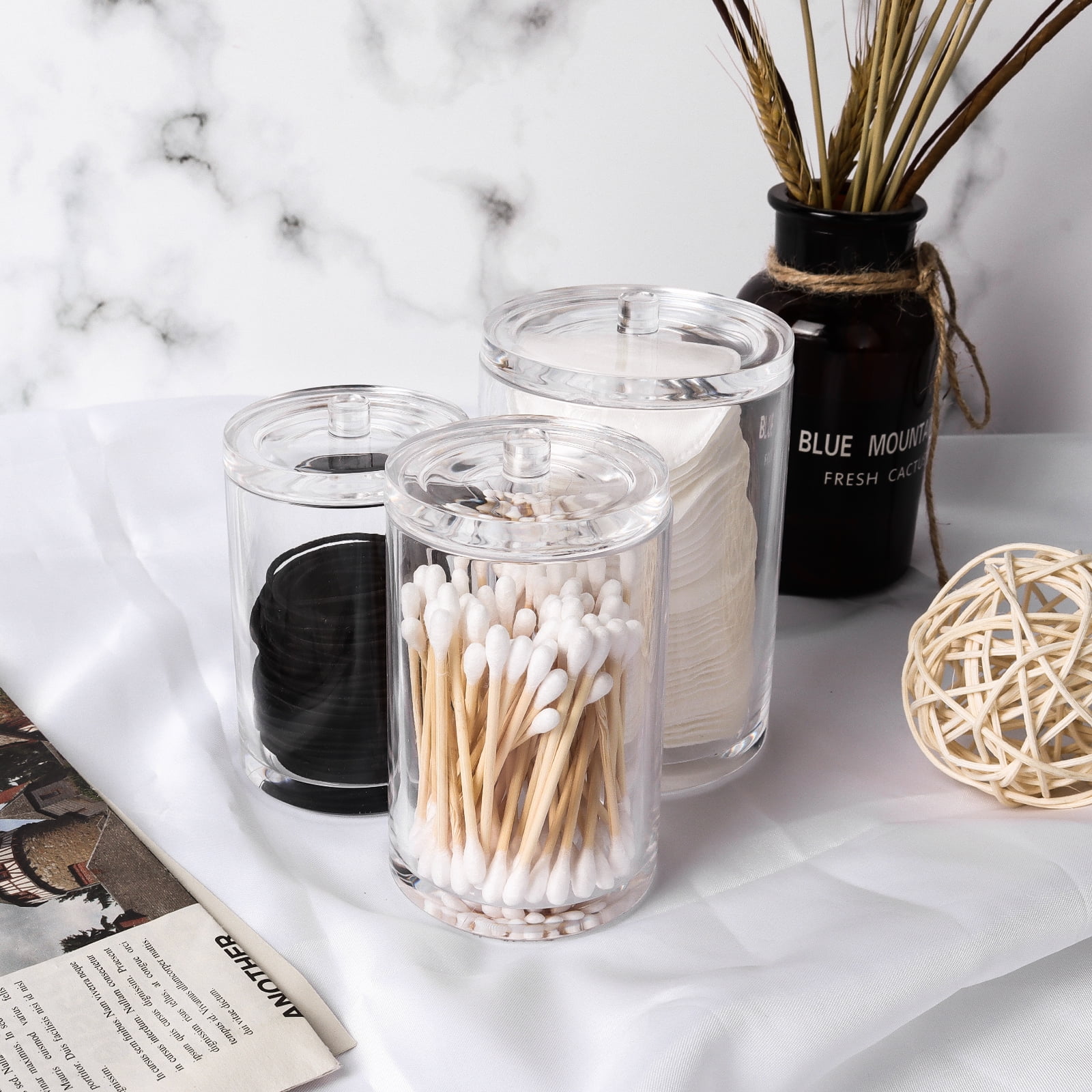 TeamSky 3 In 1 Acrylic Cotton Pad Container Swab Storage Dispenser for