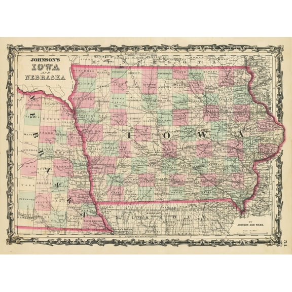1862 Johnson's Iowa and Nebraska