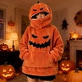 thumbnail image 2 of AHMOMEI Halloween Hoodies 3D Pumpkin Full Zip Front Hood Fluffy Unisex Pumpkin Hoodie with 3D Hood & Kangaroo Pocket Y2k Orange Sweatshirt for Halloween Party Daily Wear L, 2 of 7