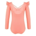 thumbnail image 2 of Alvivi Girls Ruffle Shoulder Ballet Dance Gym Leotard One Piece Long Sleeve Crisscross Bodysuit Orange Pink 3-4, 2 of 7
