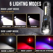 Rechargeable LED Flashlights, 90,000 Lumens Super Bright Flash Light, 7 Modes with COB Work Light, IPX6 Waterproof, Adjustable Tactical Powerful Handheld Flash Light for Home,Camping and Emergencies