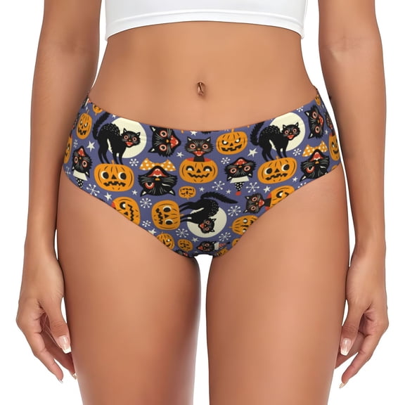 Womens Underwear - pumpkins halloween cat No Show Seamless Underwear for Women, Stretch Women's Panties, Hipster Soft Comfort Ladies Panties Bikini Underwear Briefs