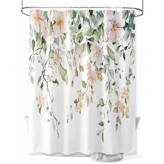 Fsddascl Green Eucalyptus Leaves Shower Curtain Set - 36" x 78" Washable Bathtub Curtain with 12 Hooks, Spring Floral Rustic Botanical Waterproof Fabric Stall Shower Curtains for Bathroom/Bathtub