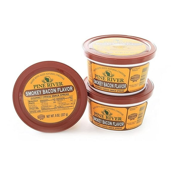 Pine River Cheese Spreads 3-Pack | Smokey Bacon | (3) 8 oz tubs | SHELF-STABLE | Smokey, Umami & Creamy Wisconsin Pub Cheese Spread