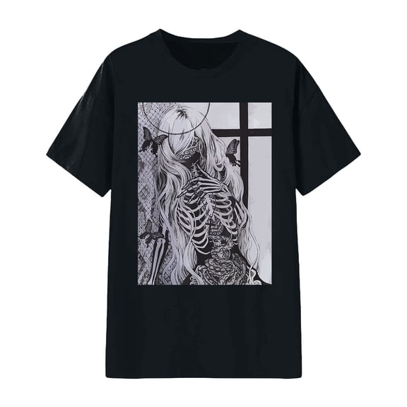 XIAOCHA Unisex Gothic Graphic T Shirt Crew Neck Artistic Tee Soft Edgy Daily Top