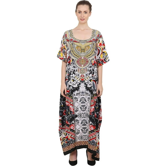 Miss Lavish London Kaftan Tunic One Size Cover Up Maxi Dresses Lougewear Embellished Kimono (133-Black, One Size)