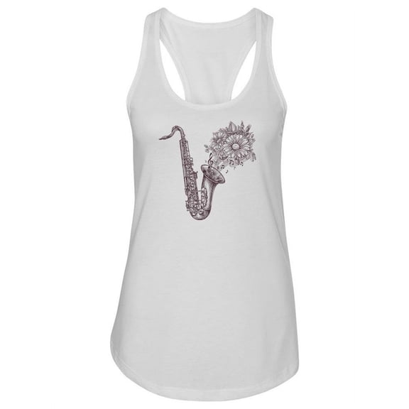 Saxaphone Sketch With Flower Tank Women -Image by Shutterstock, Female x-Small