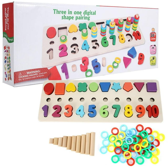 Sonew Early Learning Toy,3in1 Wooden Pairing Shape Colorful Digital Classification Cognition Learning Educational Toy, Number Classification Toy