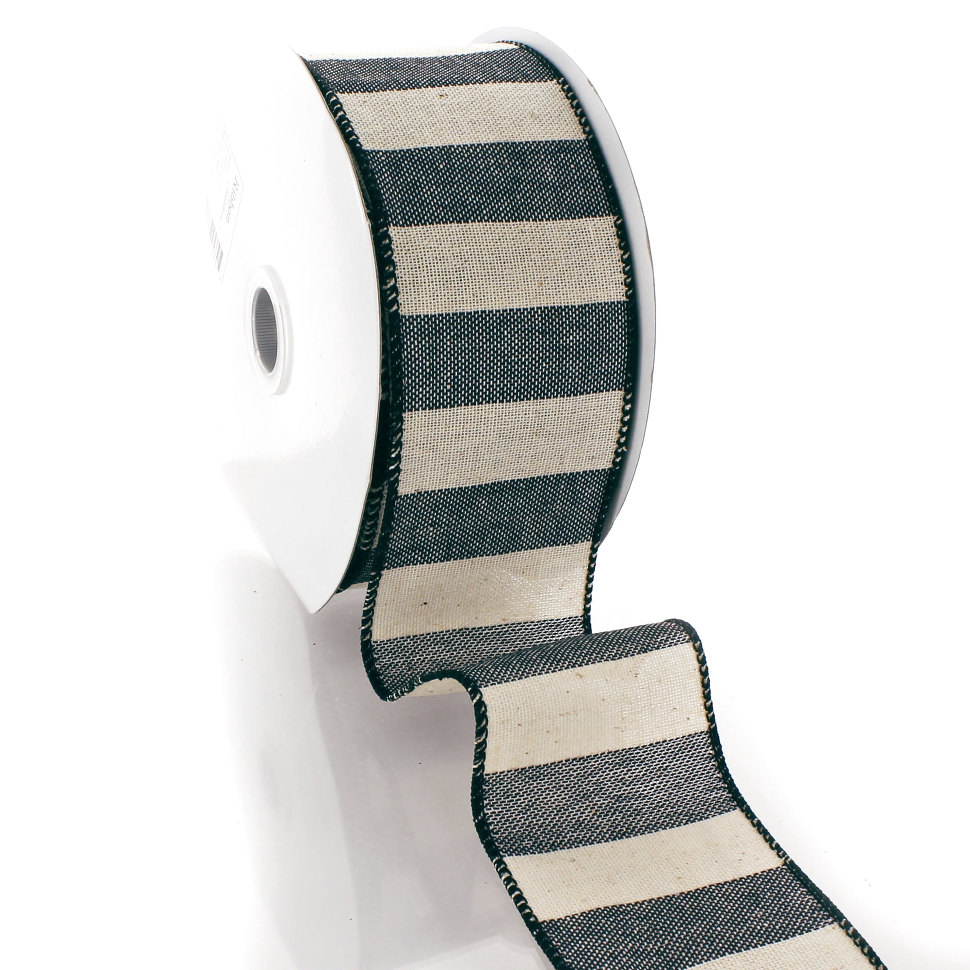 Ribbon Traditions Wide Stripe Wired Ribbon 2 1/2" By 25 Yards -  Navy / Off- White