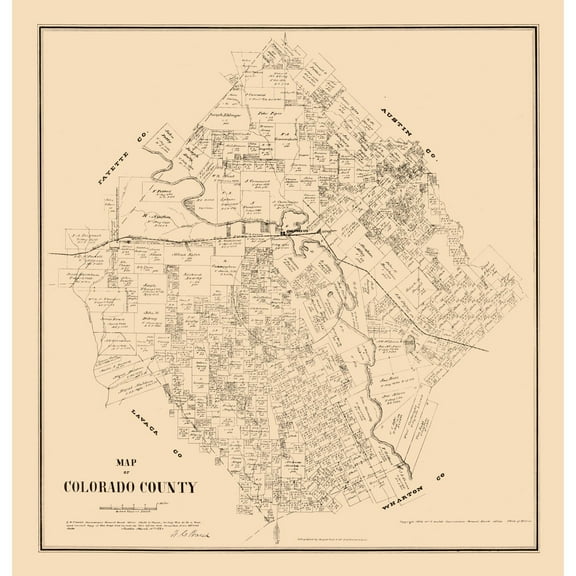Historic County Map - Colorado County Texas - Walsh 1880 - Vintage Wall Art