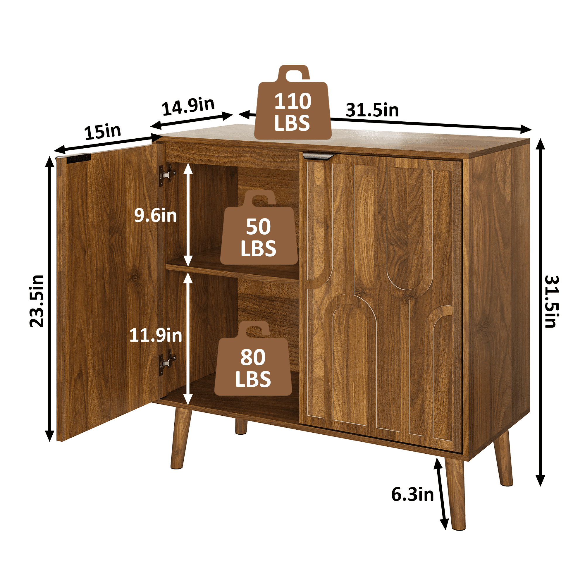 TrumanPick Farmhouse Buffet Cabinet with Paper Clip Design – Wood Sideboard with Storage for Kitchen, Dining Room, Living Room, Entryway, Walnut, 31.5" W