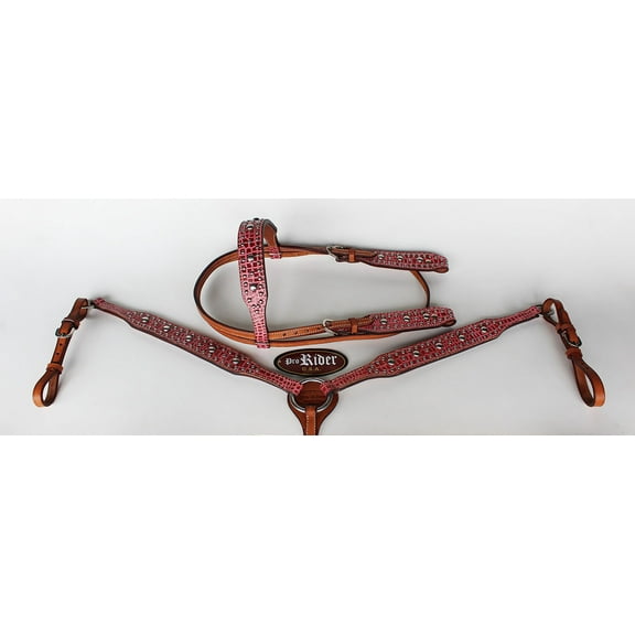 Horse Show Bridle Western Leather Headstall Breast Collar Tack Pink 76116