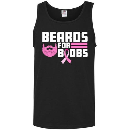 Beards For Boobs with Pink Beard and Ribbon in White Text Men's Tank