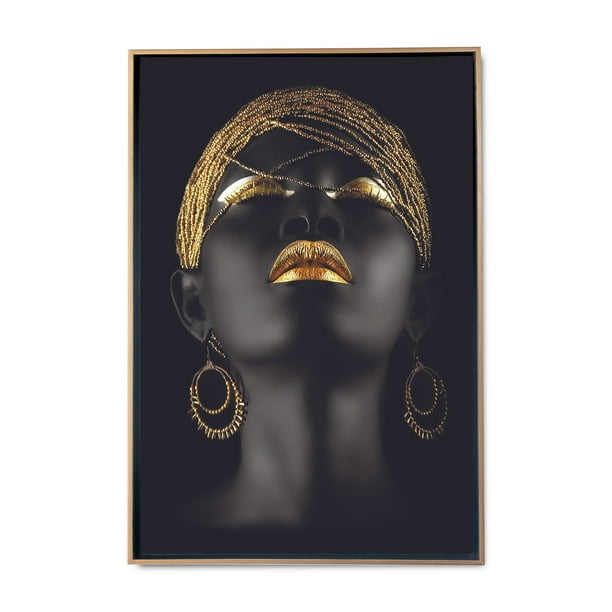Cuadro decorativo para sala o recamar Mujer Africana Joyas Doradas Marco Dorado Maxigráfica Shop Cuadro Africana Cultural