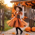 thumbnail image 4 of Girls Halloween Mesh Dress Costume Set With Matching Witch Hat, Two-Piece Outfit For Dance Recitals, Stage Performances, Dress-Up Parties, School Events And Themed Photo Sessions, 4 of 8