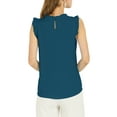 thumbnail image 3 of INSPIRE CHIC Women's Sleeveless Blouse Ruffled Pleated Wear-to-Work Chic Blouse L Blue Green, 3 of 8