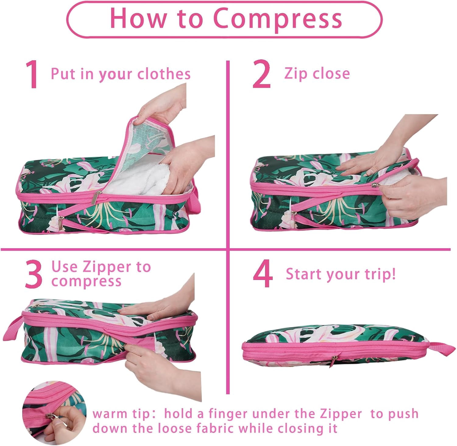 6 Pcs Compression Packing Cubes for Travel Suitcases, Waterproof Luggage Organizer Bags Set, Washable Packaging Cubes for Women Backpack Travel Perfect for Carry-Ons and Storage