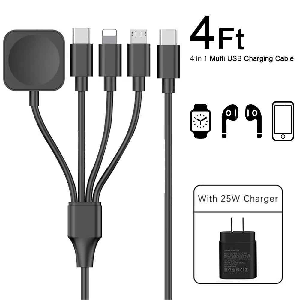 4 in 1 Multi USB Charging Cable, Portable Apple Watch Wireless Charger