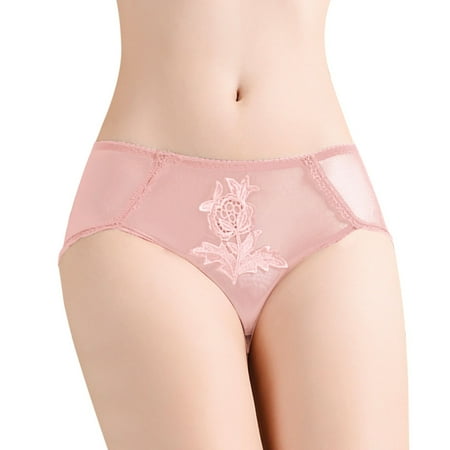

ZHUASHUM Womens Panties Mid Waist Mesh Embroidered Seamless Lace Trim Women Underwear Briefs