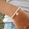 thumbnail image 4 of IEFSHINY Pearl Initial Bracelet for Women Girls, Dainty Gold Letter Charm Pearl Beaded Bracelet Jewelry for Women Teen Girls, 4 of 6