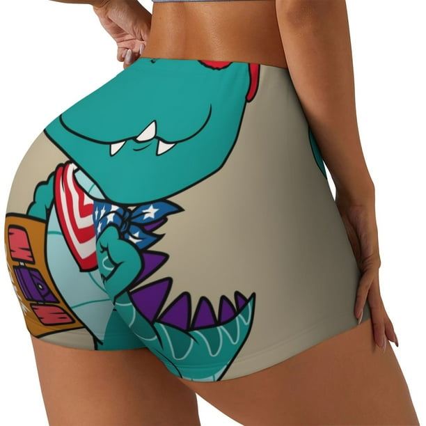 Fotbe Cool Dino Playing Skateboard Shorts Sin Costuras – Shorts Deportivos de Cintura Alta para Mujer, Elásticos para Gimnasio, Yoga, Running o Ciclismo-Medium