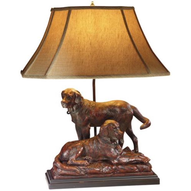 Sculpture Table Lamp Labrador Dogs Hand Painted Made in USA OK Casting