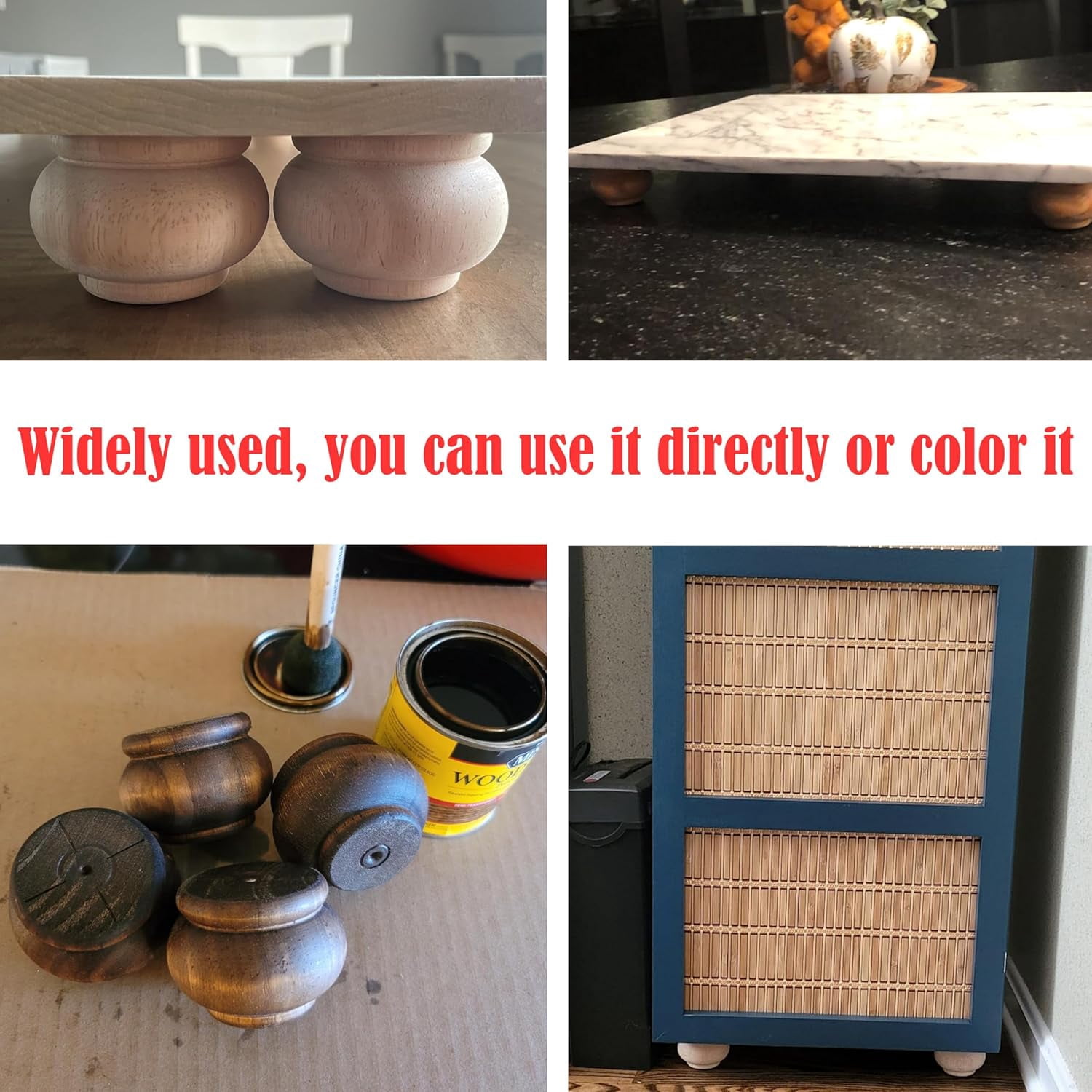 2 Inch Wooden , Solid Wood Unpainted Replacement , Cabinet Legs/Desk/Sofa/Bookcase Bun Feet, DIY Wooden Round Legs with Mounting Plate & Screws Set of 4 (2 Inch)
