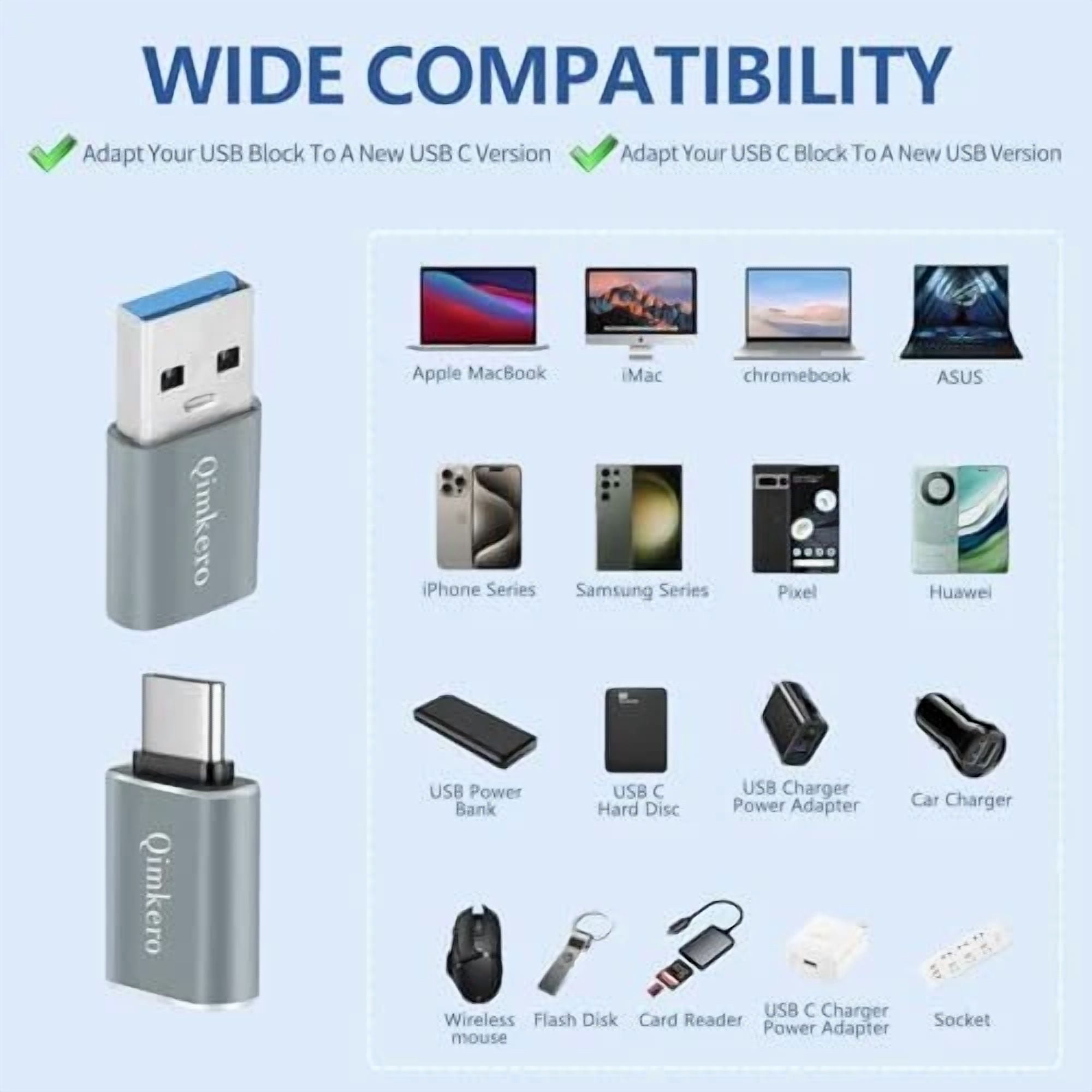 4 Pack Usb To Usb C Otg Adapter ?2*Type C Female To A Male Charger