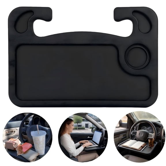2 in 1 Car Steering Wheel Desk | Tray for Laptop Car Mount with Pen Holder | Desk Console for Car | Food Tray for Eating with Drinks Holder | Multipurpose Travel Car Accessories