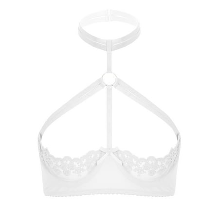 Doomiva Women's 1/4 Cups Push Up Balconette Underwired Bra Lingerie Sponge Exposed Breast Bra Ivory S