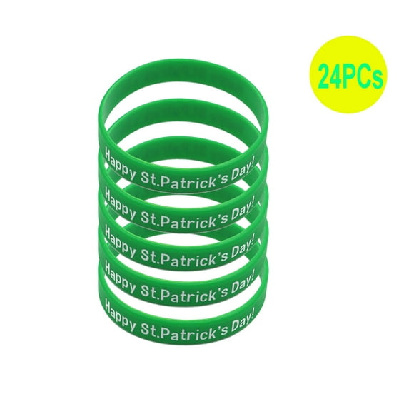 St. Patrick's Day Shamrock Bracelets – 24PCS Green Silicone Wristbands for Men & Women, Lucky Clover Party Favors & Gifts for Irish Festival Celebrations