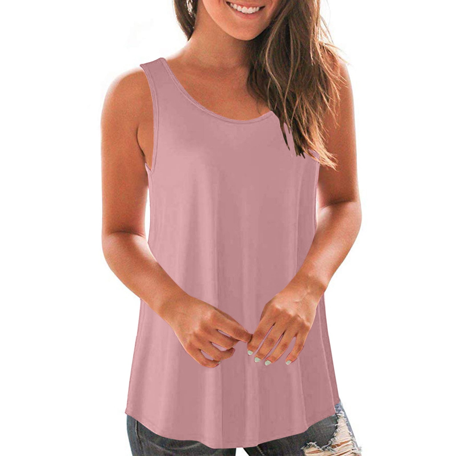 womens sleeveless tops loose fit casual solid color blouses scoop neck ...