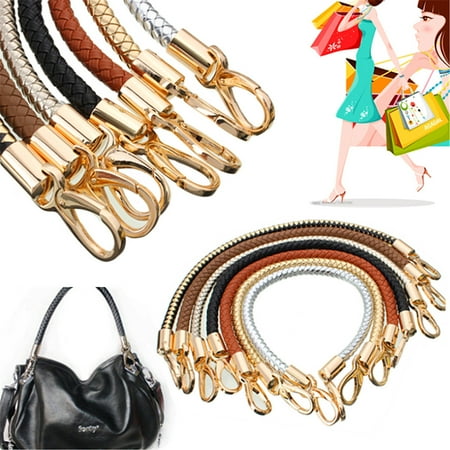 Gold Flat Handle - New Convenient Round DIY Purse Handle Shoulder Bags Handbag Strap Replacement PU Leather Braided Belt 49cm Woven rope