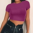 thumbnail image 2 of Gewsdrf Crop Tops, T-Shirts pour Femmes, T-Shirt d'Été à Col Rond Uni, Hauts Mignons, Hauts d'Été, T-Shirts pour Femmes, Violet 3, S, 2 of 5