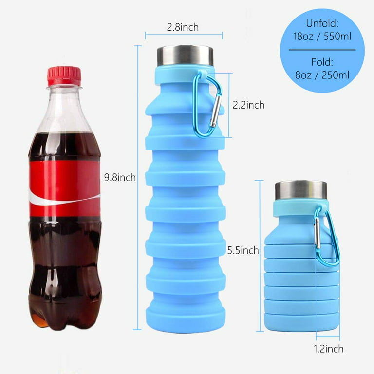 Amerteer Collapsible Silicone Sports Water Bottle - Compact Workout, Beach, Festival, Travel Drinking Foldable Water Bottles - Leak and Shockproof